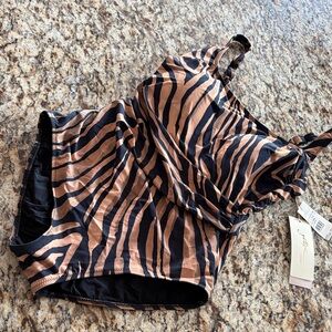 Gottex Black and Tan Zebra Print One Piece Swimsuit